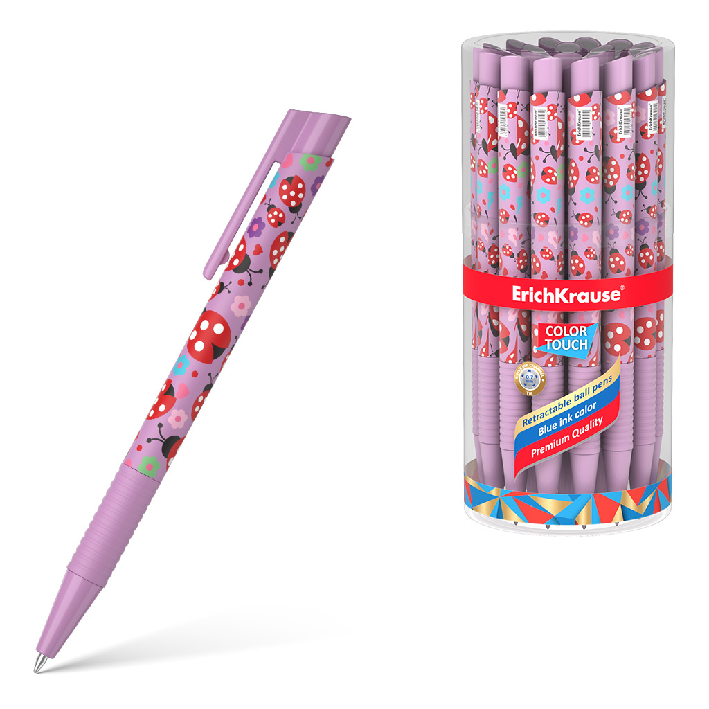 Ручка шариковая автоматическая ErichKrause ColorTouch Matic&Grip Ladybug 0.7, цвет чернил синий (в тубусе по 24 шт.)