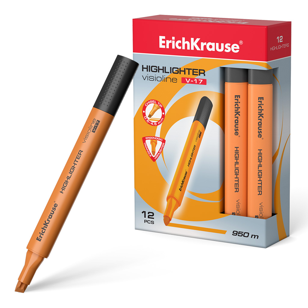 Текстмаркер ErichKrause Visioline V-17 Neon, цвет чернил оранжевый (в коробке по 12 шт.)