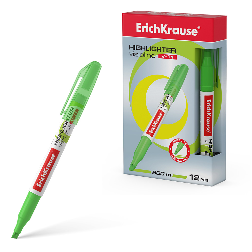 Текстмаркер ErichKrause Visioline V-11 Neon, цвет чернил зеленый (в коробке по 12 шт.)