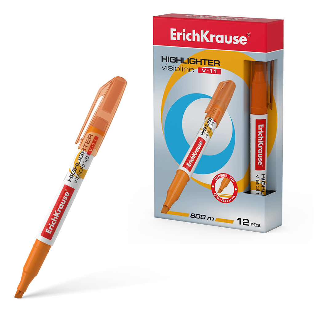 Текстмаркер ErichKrause Visioline V-11 Neon, цвет чернил оранжевый (в коробке по 12 шт.)