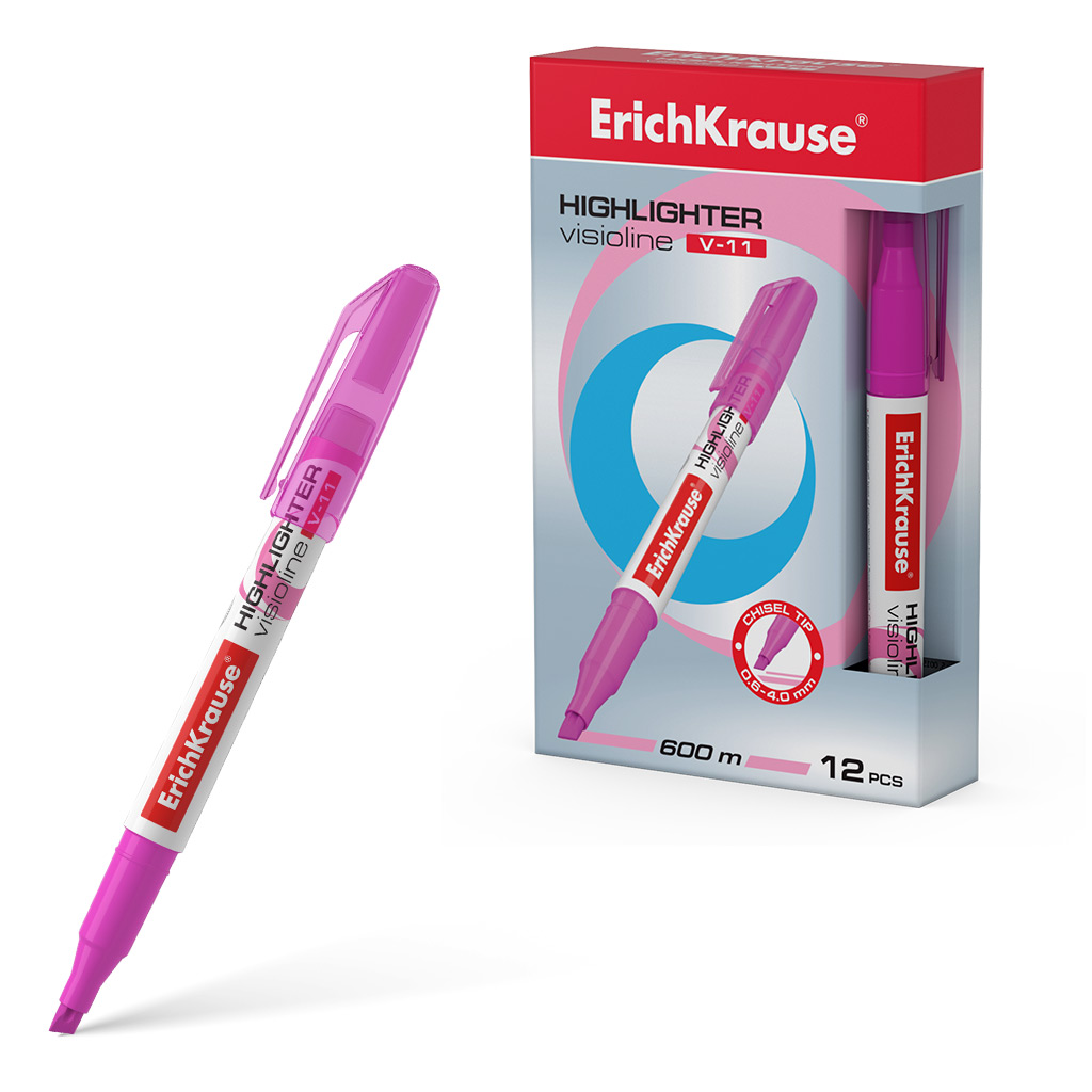Текстмаркер ErichKrause Visioline V-11 Neon, цвет чернил розовый (в коробке по 12 шт.)