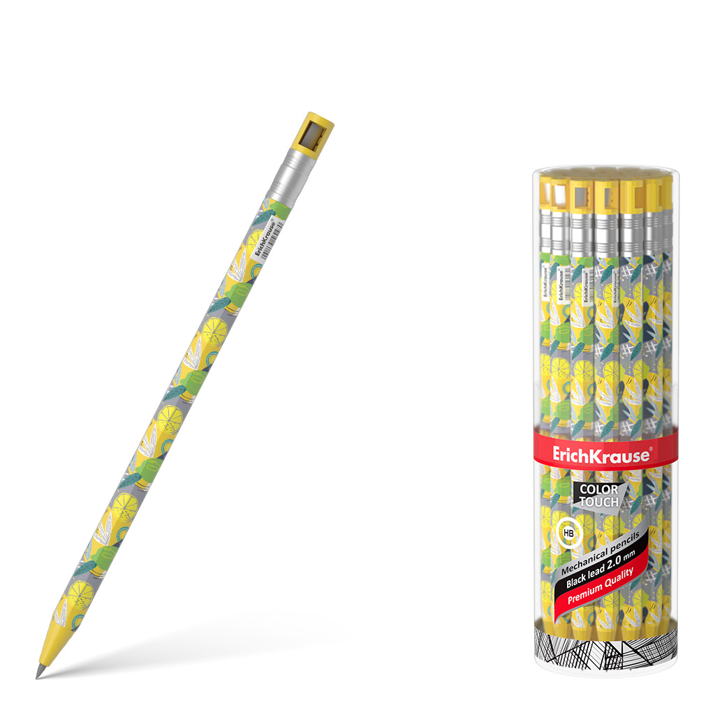 Карандаш механический ErichKrause ColorTouch® Lime 2.0 мм, с точилкой, НВ (в тубусе по 24 шт.)