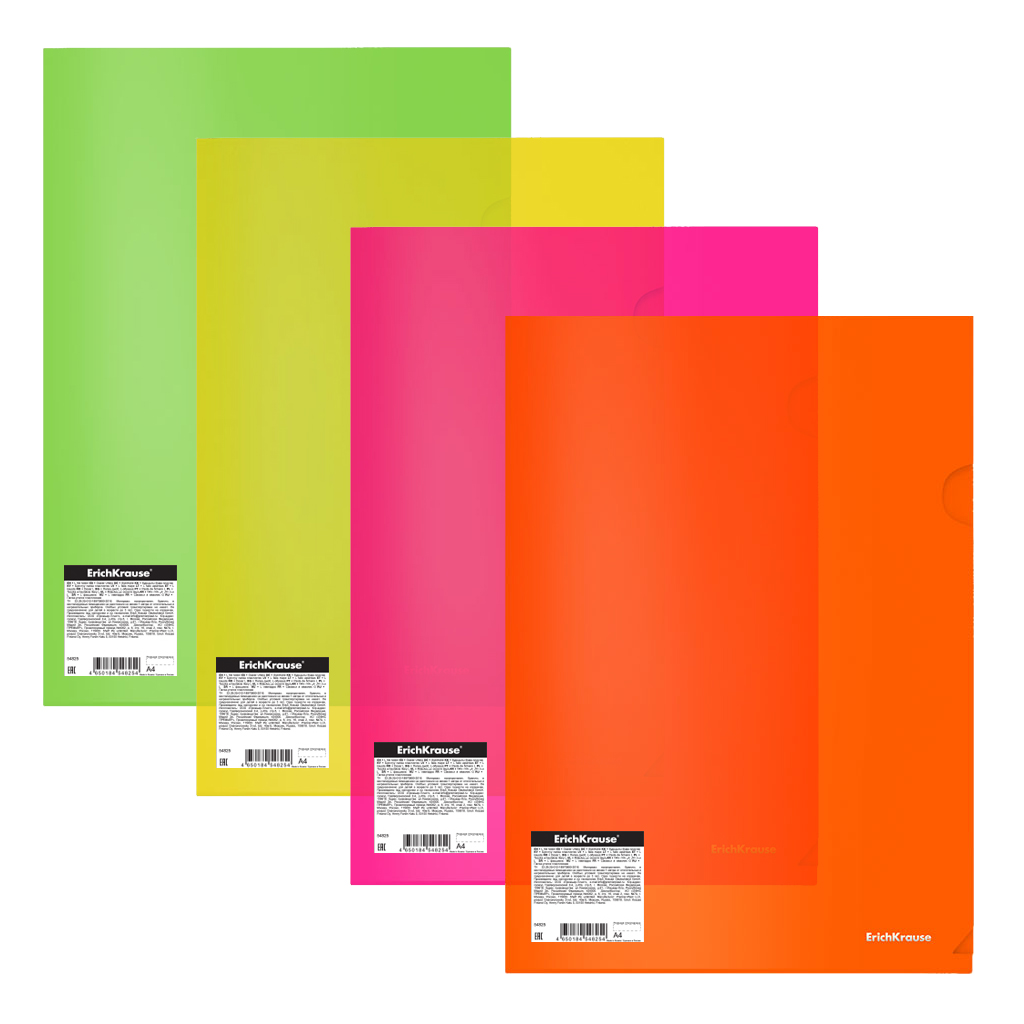 Папка уголок А4 Glossy Neon, полупрозр., ассорти