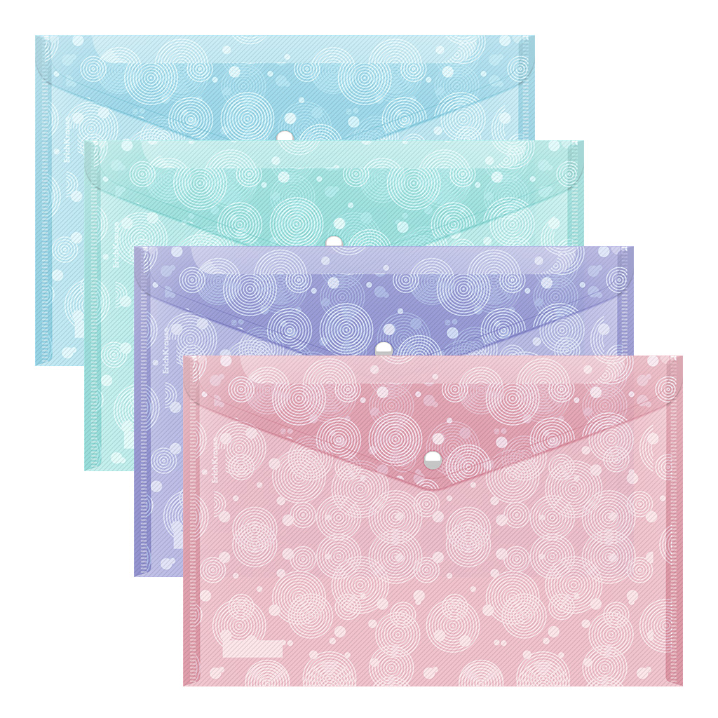 Папка-конверт на кнопке пластиковая ErichKrause Pastel Dots, A4, ассорти (в пакете по 12 шт.)