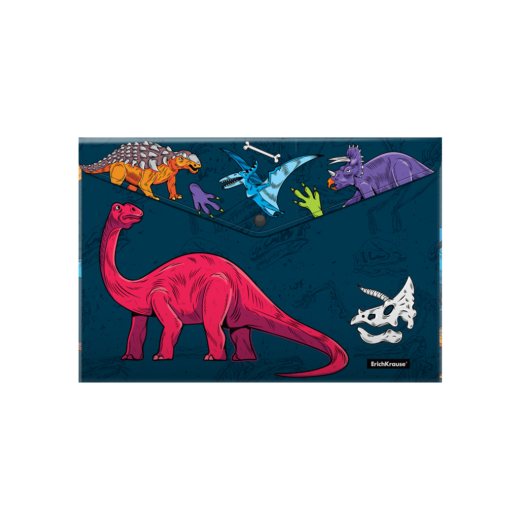 Папка-конверт на кнопке пластиковая ErichKrause Dino Planet, A4 (в пакете по 12 шт.)