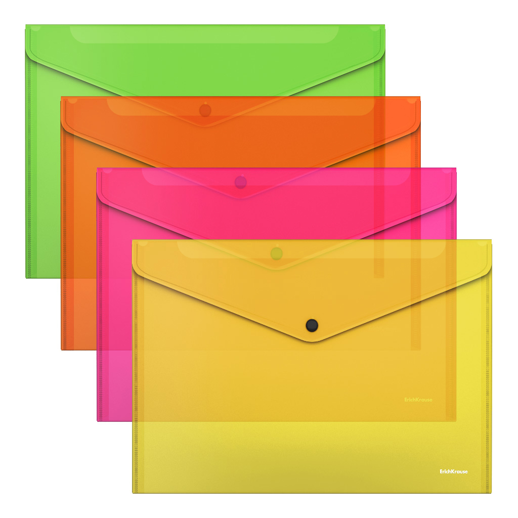 Конверт на кнопке A4 Glossy Neon, полупрозрачная