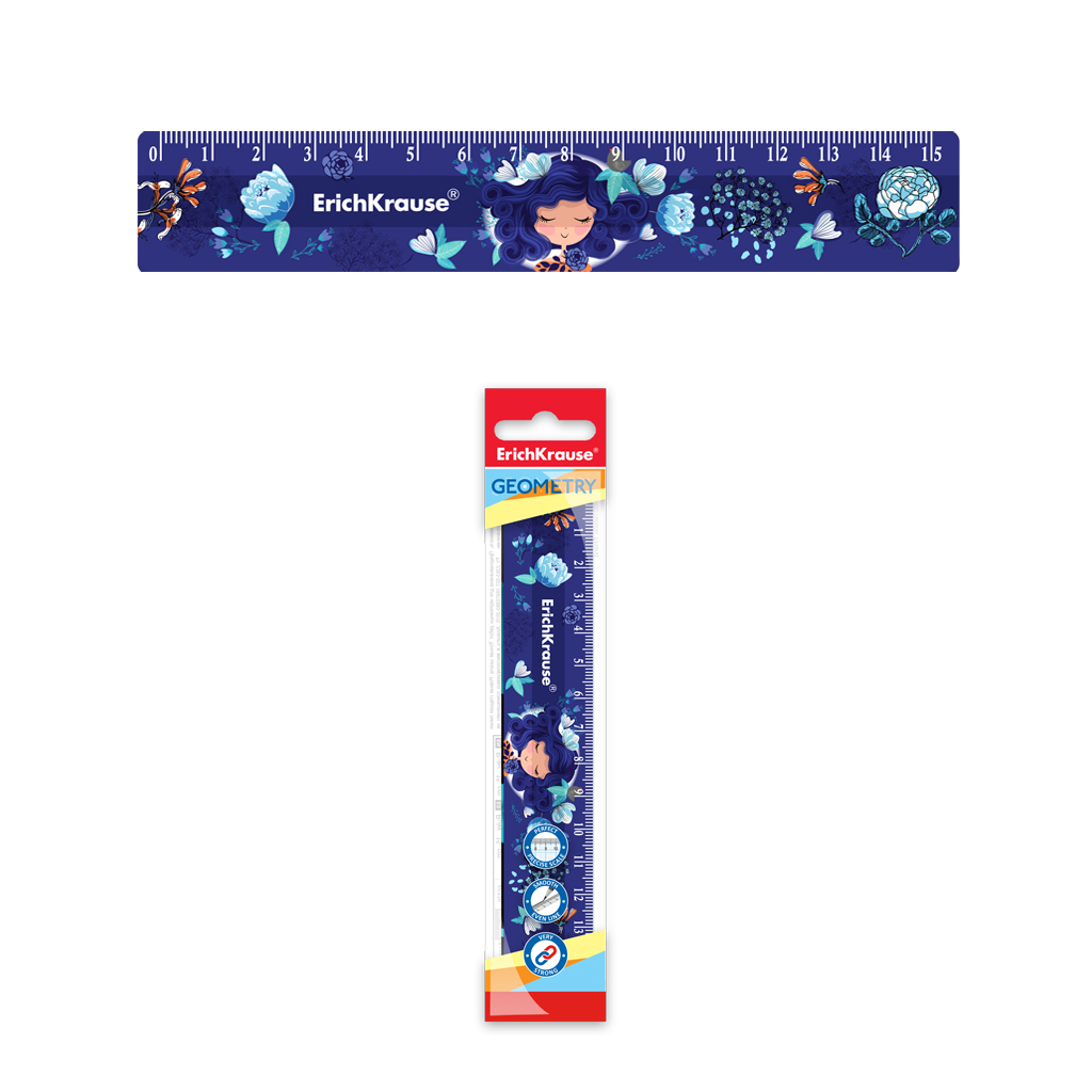 Линейка пластиковая ErichKrause Bluecurl, 15см, во флоупаке