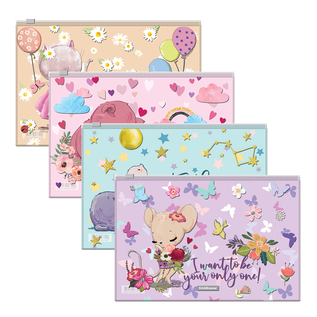 Zip-пакет пластиковый ErichKrause® Cute Animals, B5, ассорти (в пакете по 12 шт.)