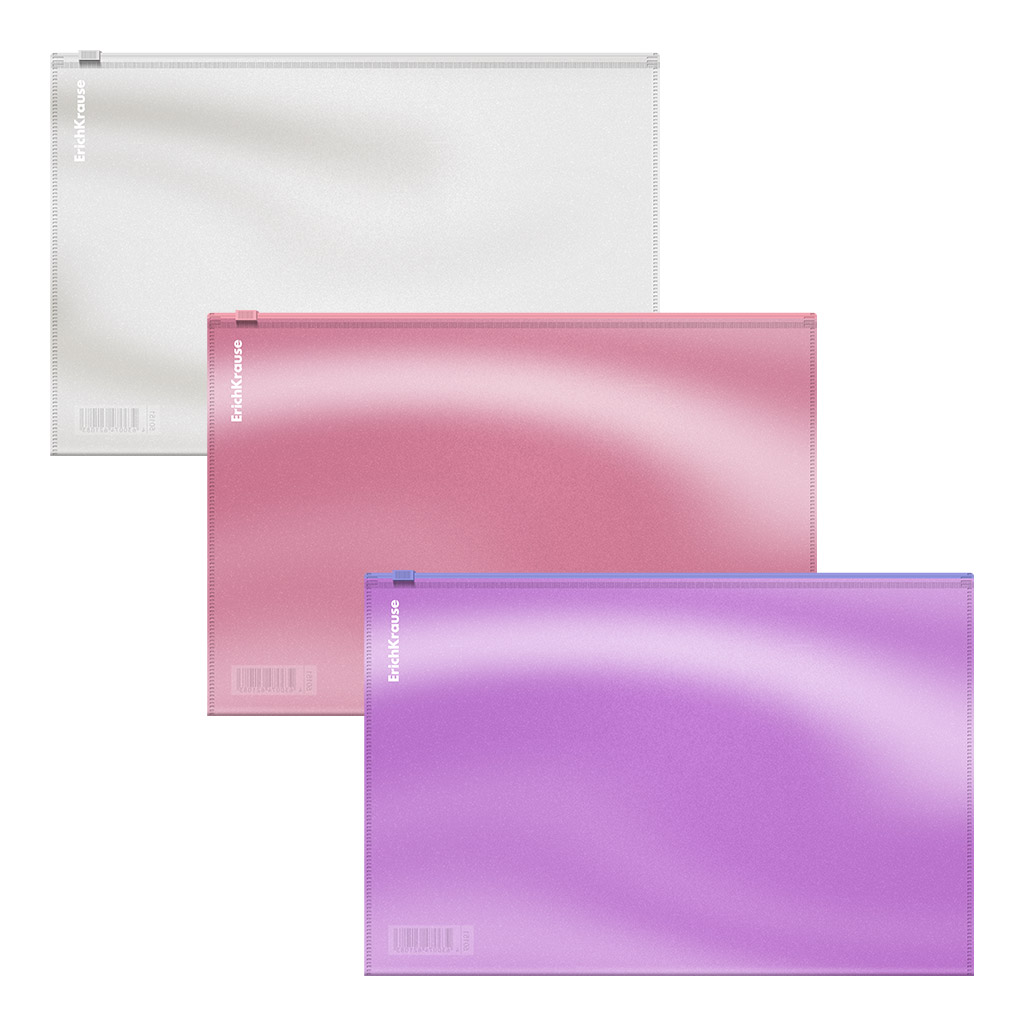 Конверт на молнии В5 (289*214) 0,18мм полупрозрачный Glossy Candy, ассорти