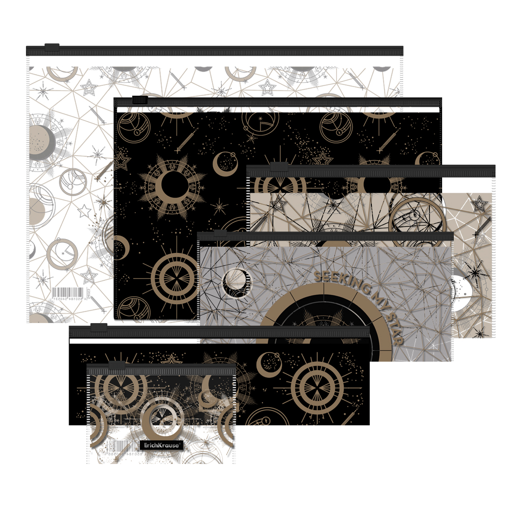 Набор из 6 zip-пакетов пластиковых ErichKrause® Magic Sky, ассорти (A4, B5, C6, Travel, 230x70mm, Card Size)