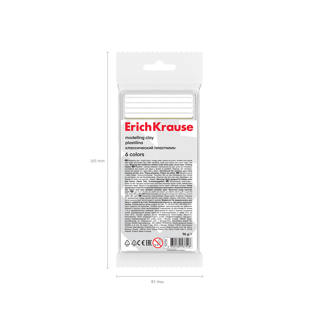 Пластилин  6цв  96гр. Erich Krause light (во флоупаке с европодвесом)