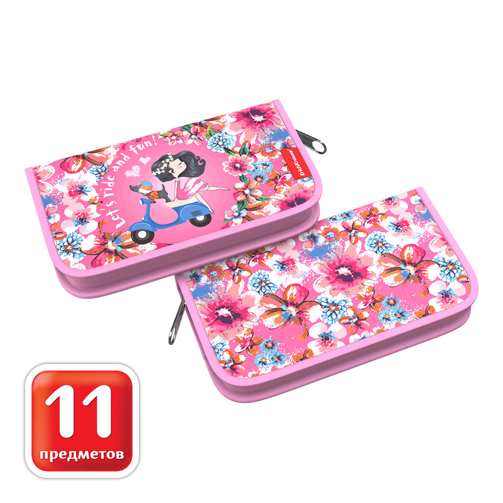 Пенал-книжка с наполнением ErichKrause® 110x205x25мм Flower Scooter