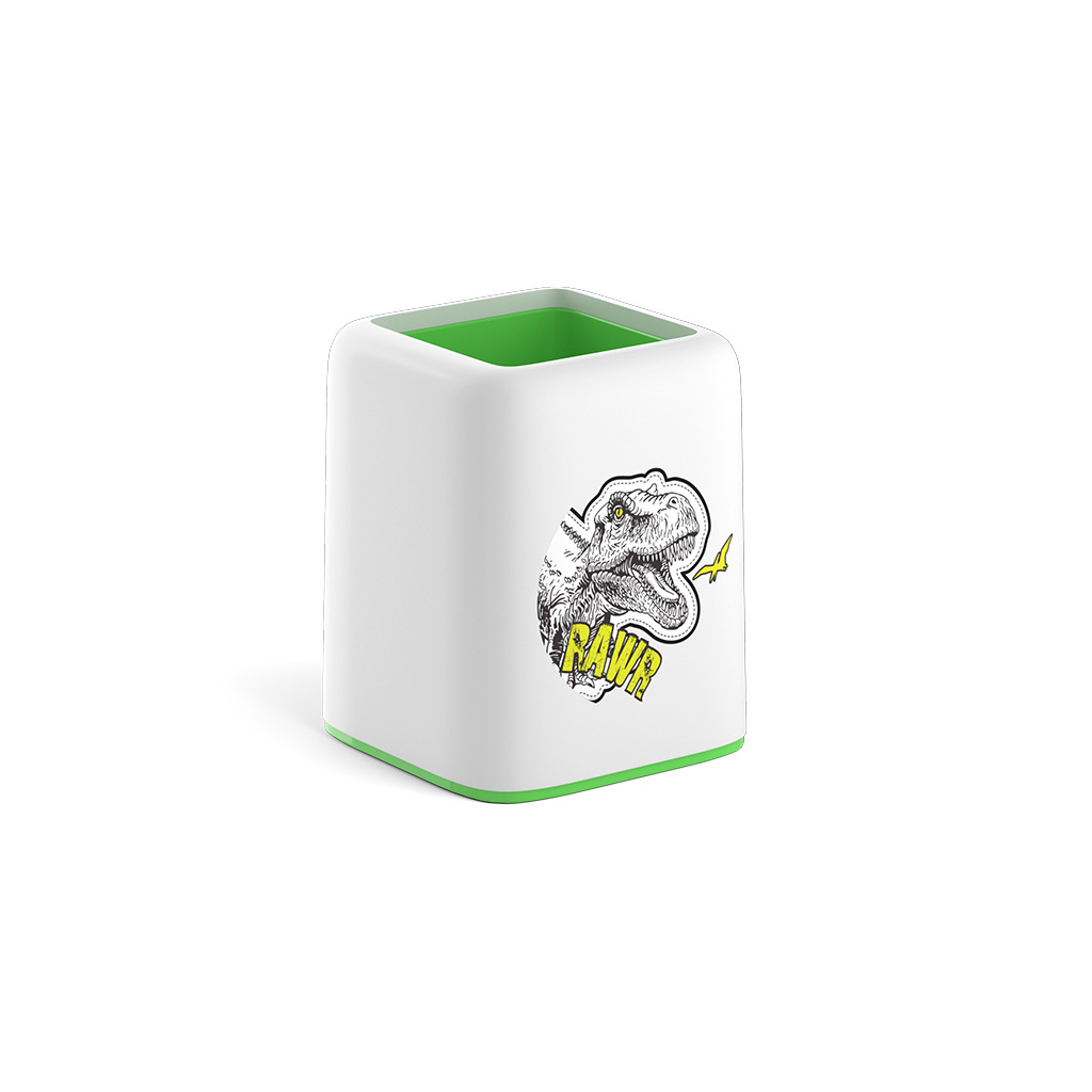 Подставка настольная пластиковая ErichKrause® Forte, Dinosaur Park, белая с зеленой неоновой вставкой