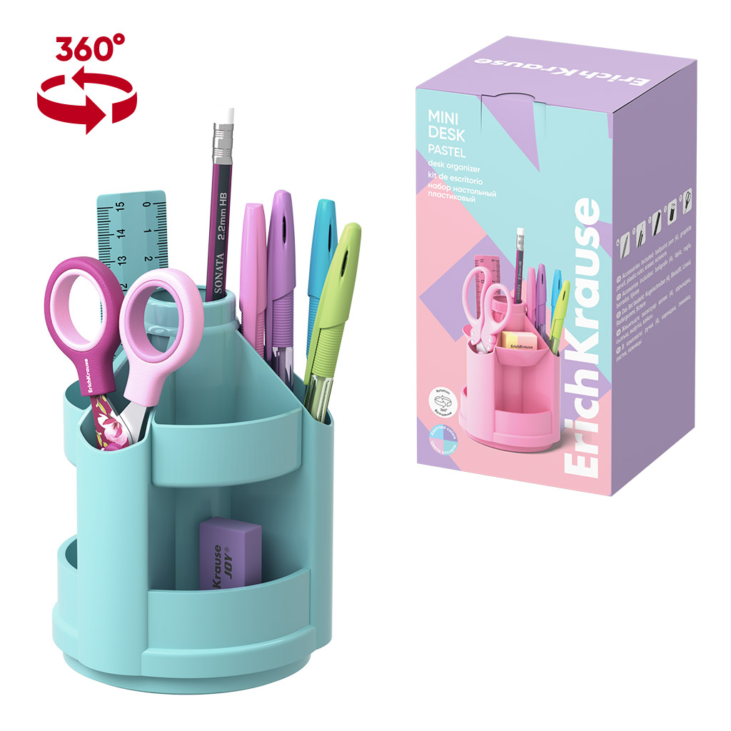 Набор настольный вращающийся пластиковый ErichKrause Mini Desk, Pastel, мятный