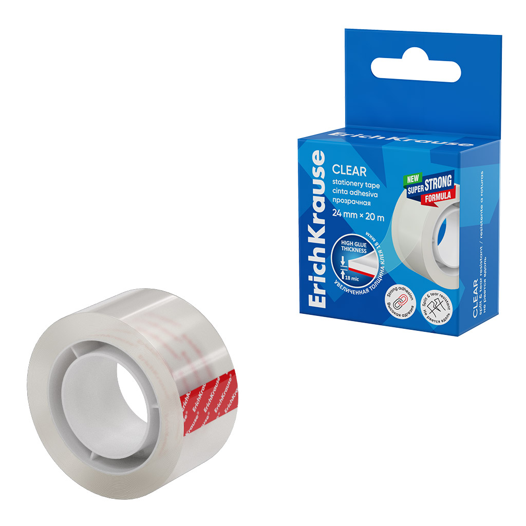 Клейкая лента ErichKrause Clear, 24ммх20м, прозрачный (в коробке по 1 шт.)