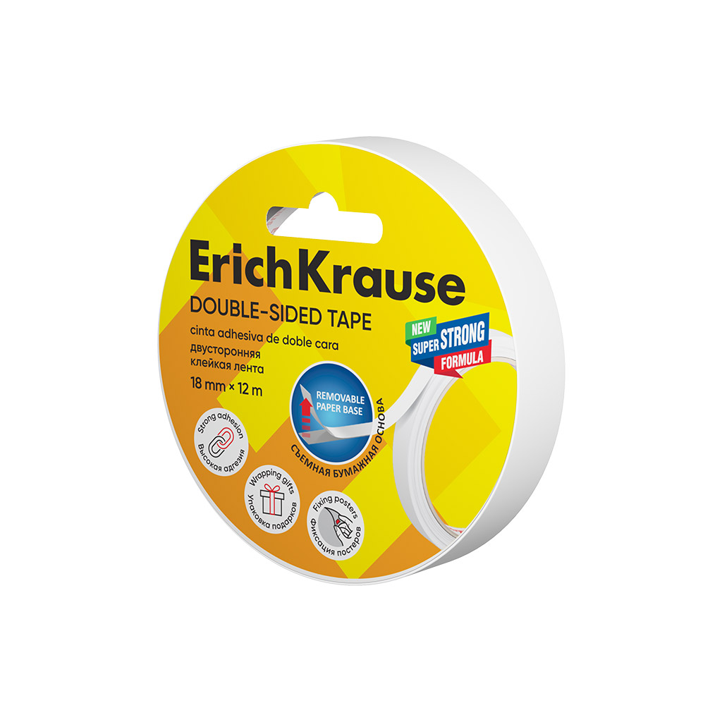 Двусторонняя клейкая лента ErichKrause 18ммх12м, прозрачный (в пленке по 1 шт.)