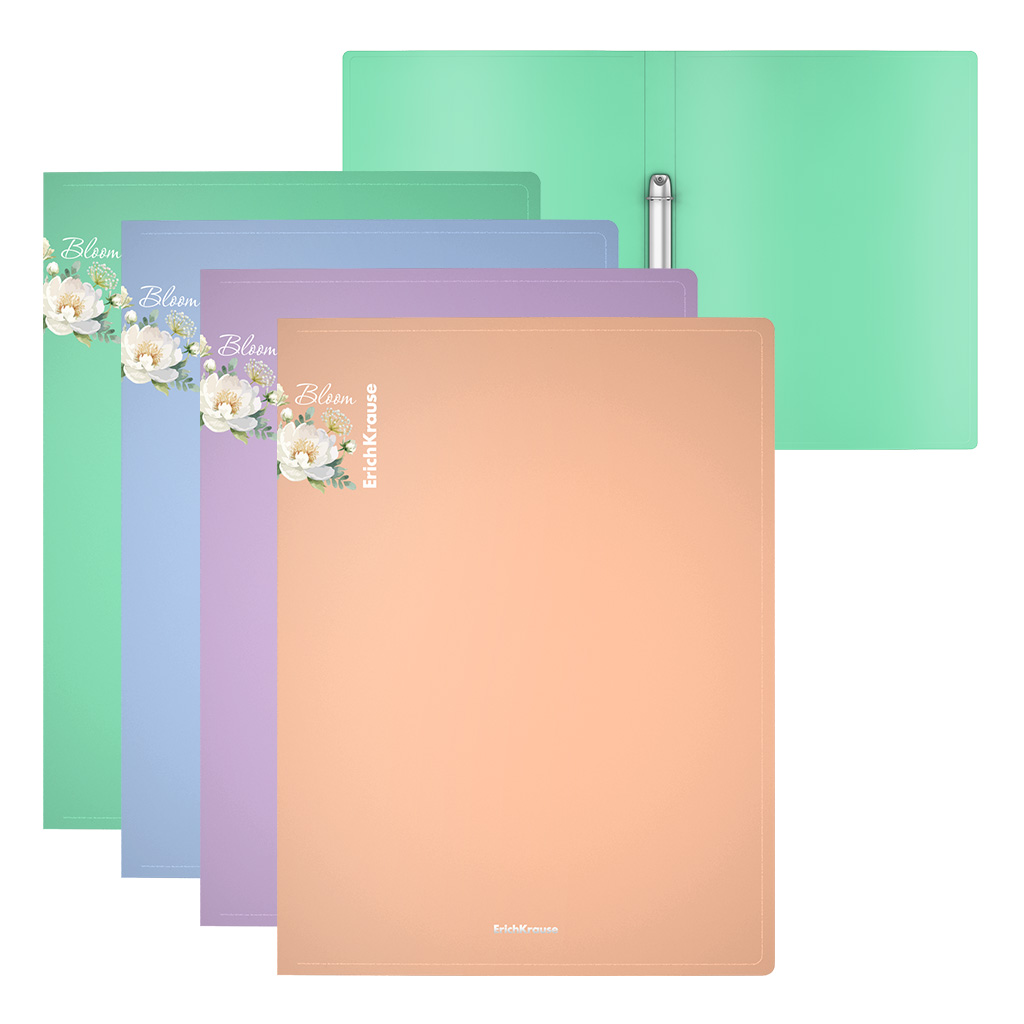 Папка на 2 кольцах пластиковая ErichKrause Matt Pastel Bloom, 24мм, A4, ассорти (в пакете по 4 шт.)