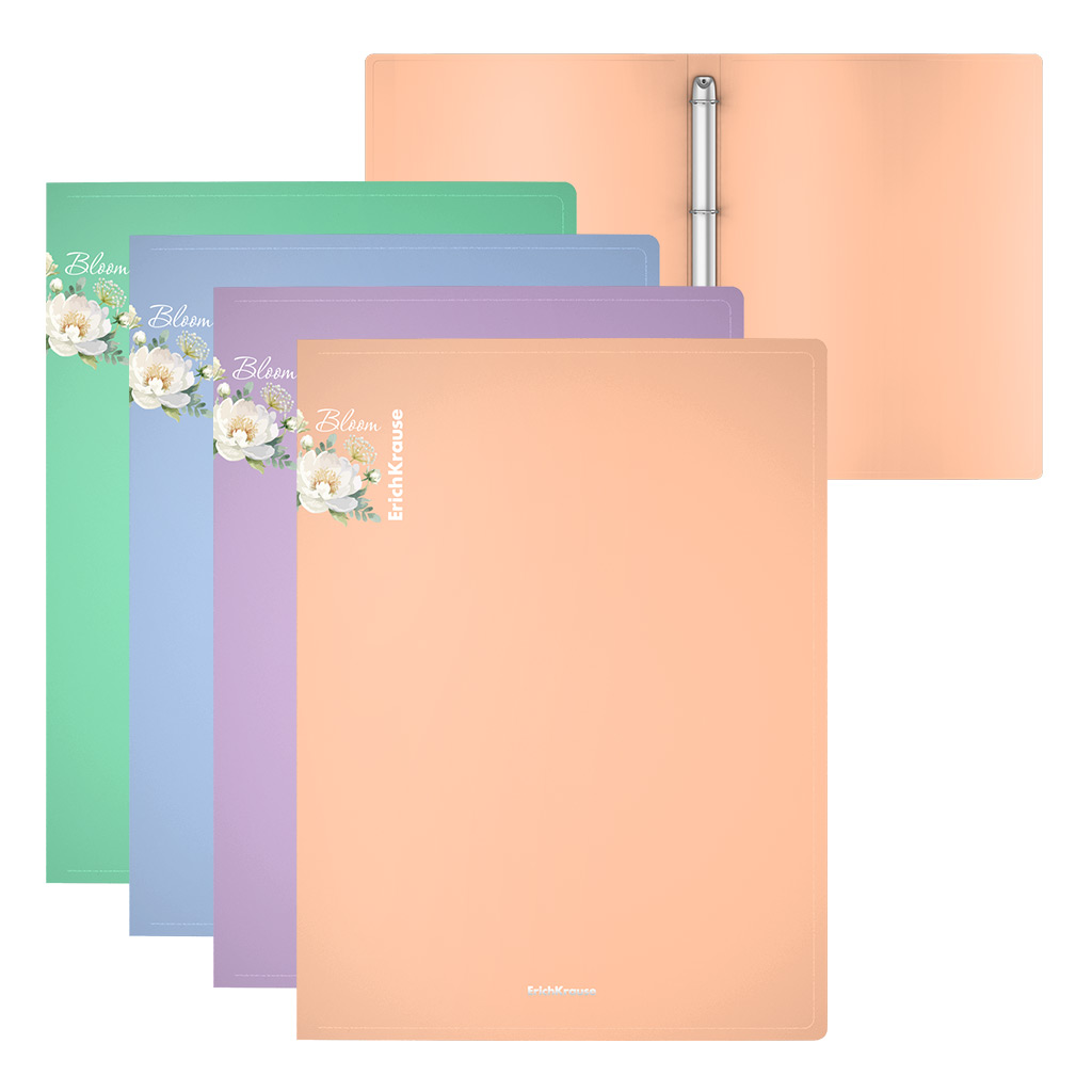 Папка на 4 кольцах пластиковая ErichKrause Matt Pastel Bloom, 24мм, A4, ассорти (в пакете по 4 шт.)