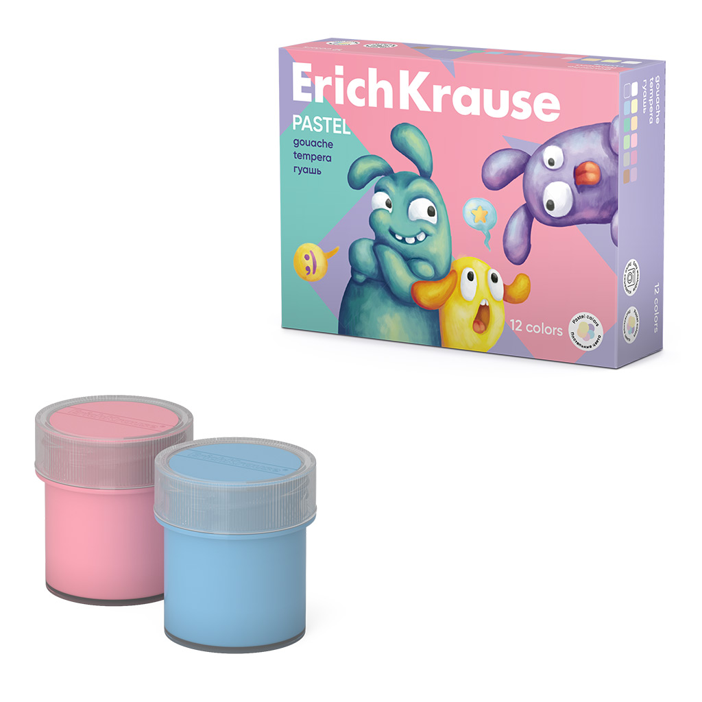 Гуашь 12цв 240мл Erich Krause Jolly Friends Pastel