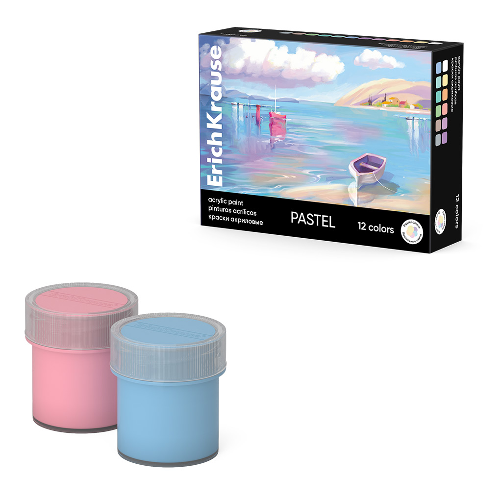 Краски акриловые ErichKrause Art Spirit Pastel 12 цветов по 20 мл (в коробке 12 шт)