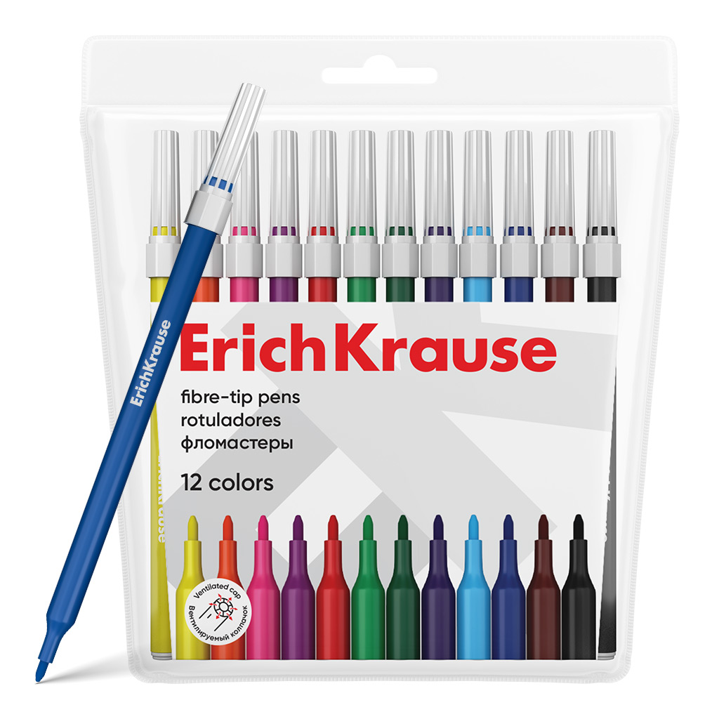Фломастеры ErichKrause light 12 цветов (в футляре с европодвесом 12 шт)