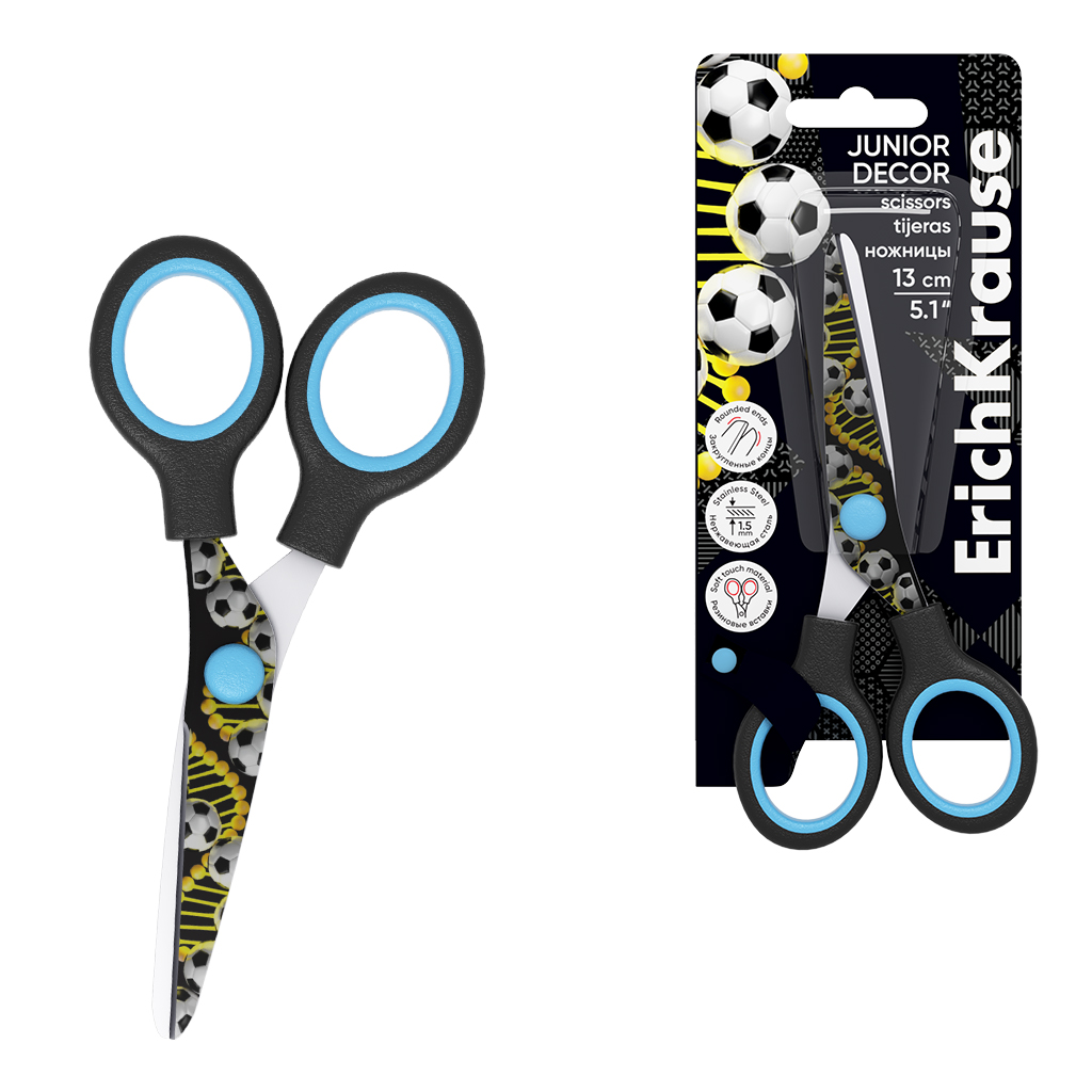 Ножницы ErichKrause Junior Decor Sport DNA, с принтом на лезвиях, 13см (в блистере по 1 шт.)