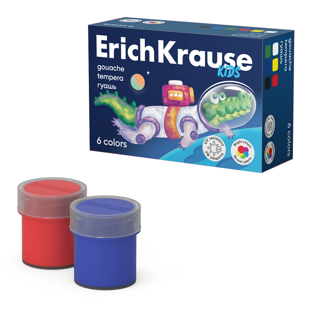 Гуашь  6цв 120мл Erich Krause Kids Space Animals, УФ-защита яркости