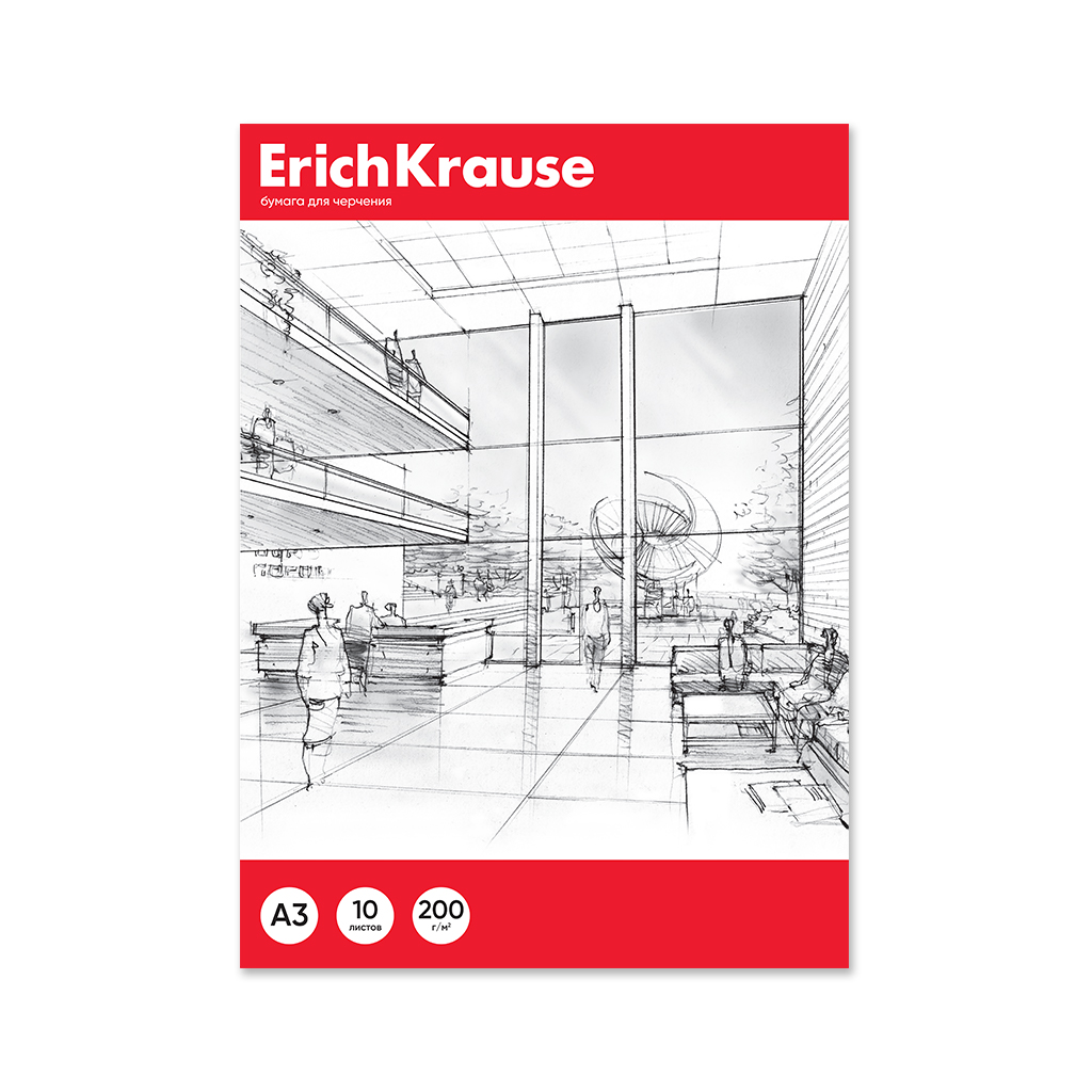 Бумага для черчения в картонной папке ErichKrause, А3, 10 листов, без рамки