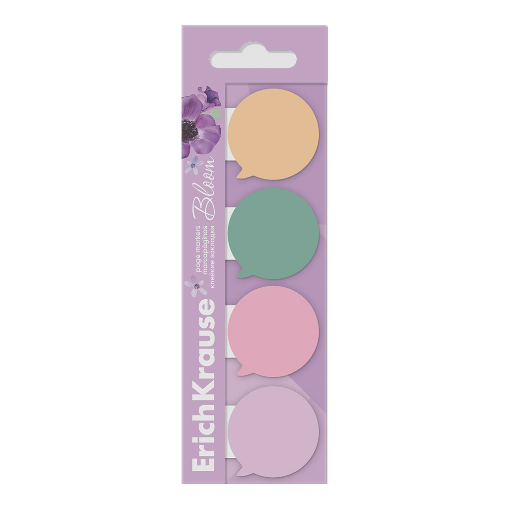 Клейкие закладки бумажные ErichKrause Pastel  Bloom, 31х45 мм, 80 листов, 4 цвета