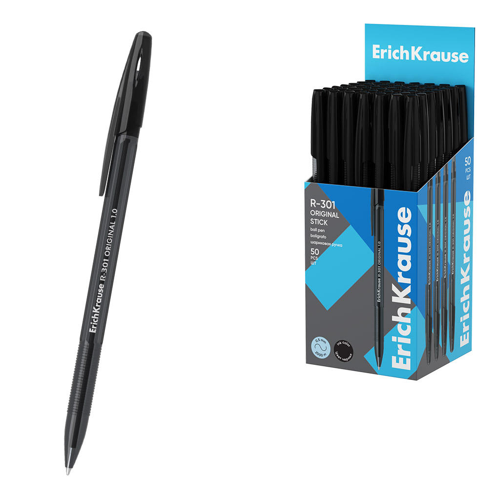 Ручка шар. ЕК R-301 Stick Original  чёрная, 1мм, тонир.пласт.корп.