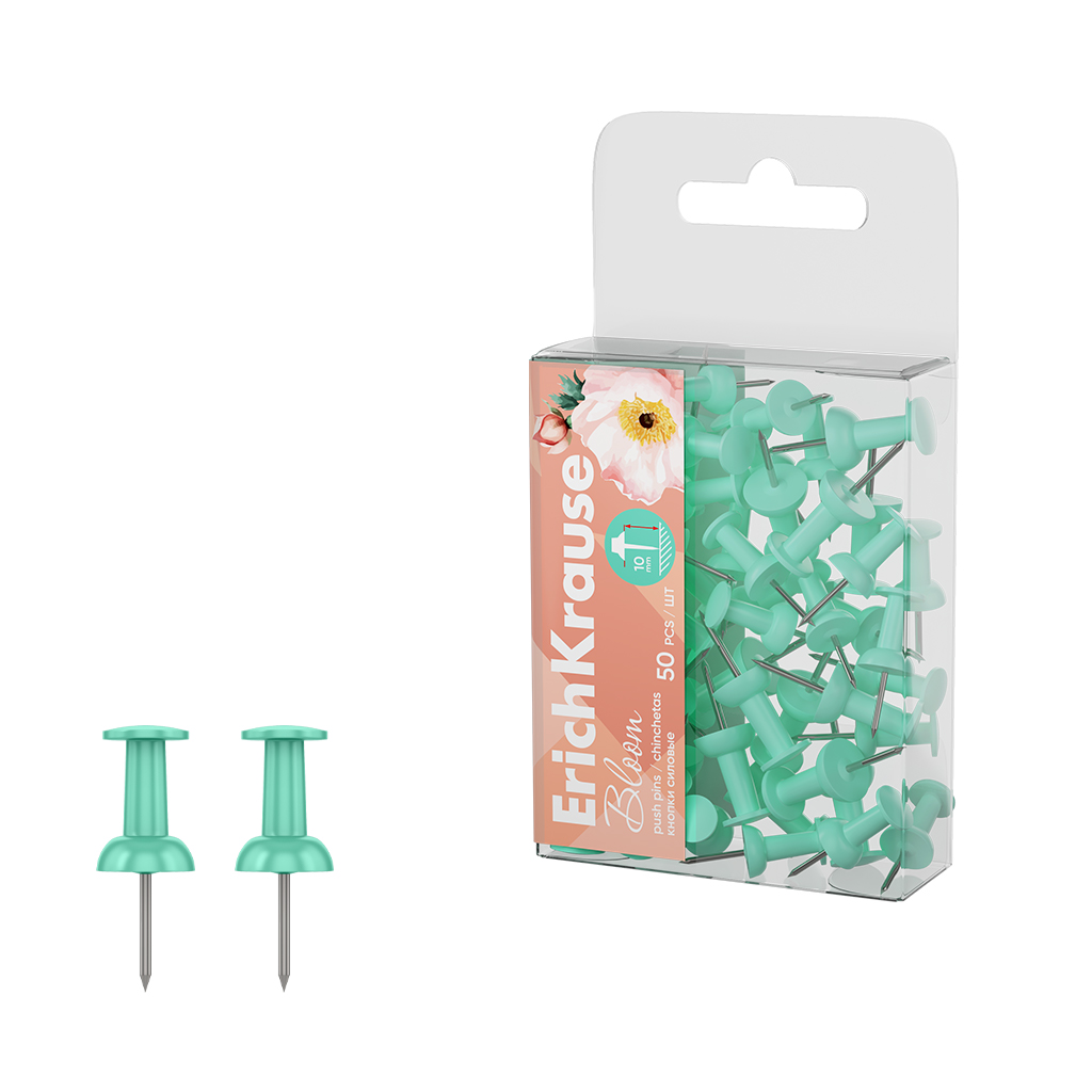 Кнопки силовые ErichKrause Pastel Bloom, Mint (в пэт-боксе по 50 шт.)
