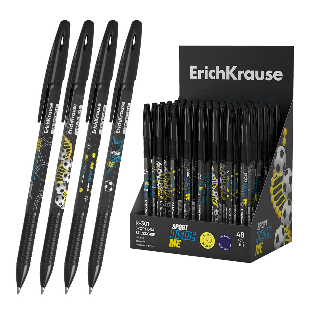 Ручка шариковая ErichKrause R-301 Stick&Grip Sport DNA 0.7, цвет чернил синий (в коробке-дисплее по 48 шт.)