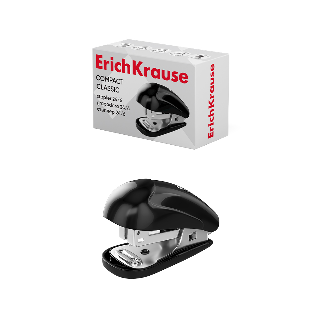 Мини-степлер №24/6, 26/6  ErichKrause Compact Classic до 20 листов, черный (в коробке по 1 шт.)
