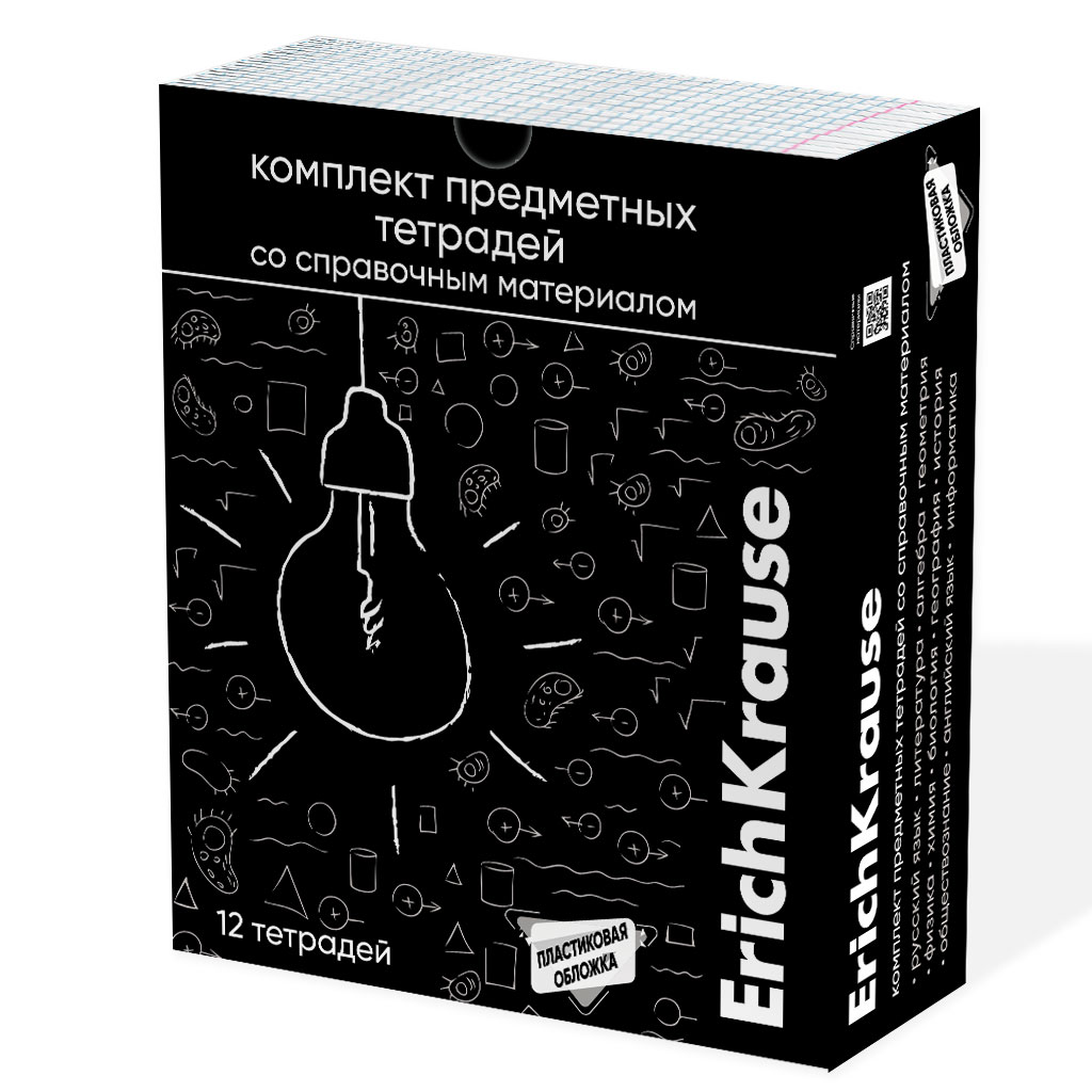 Комплект тетрадей общих ученических с пластиковой обложкой ErichKrause Зри в корень, 48 листов, кл./лин., со спр. мат. (обечайка 12 шт.)