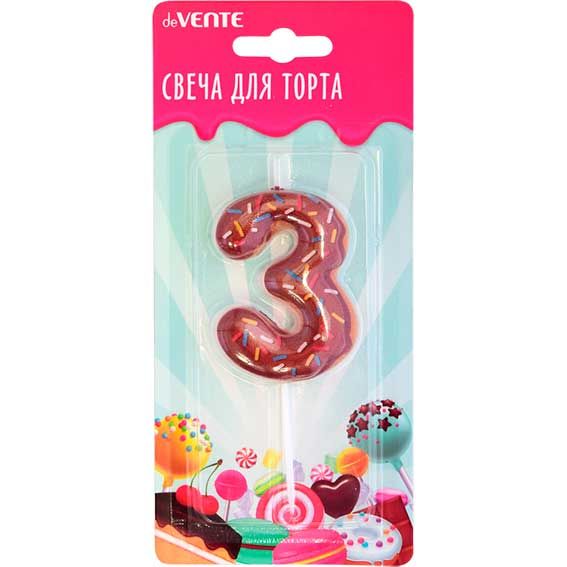 Свеча-цифра "3" Donut  6 см, с 3D декором