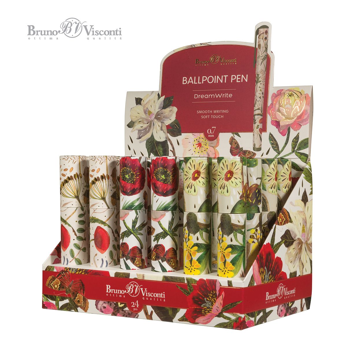 Ручка шар. BV "DreamWrite. Flora.Bloom flowers" синяя,  0,7мм, 3 вида**