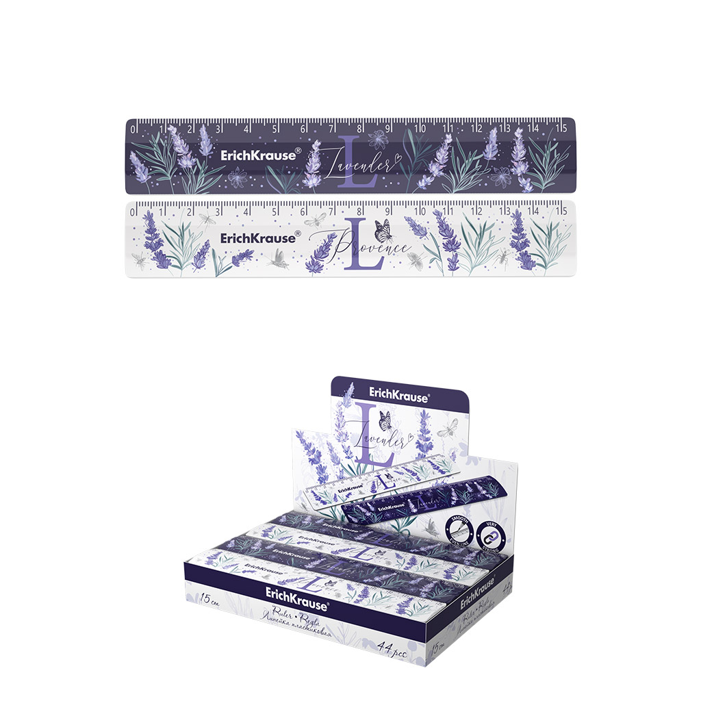 Линейка пластиковая ErichKrause Lavender, 15см, ассорти (в коробке-дисплее по 44 шт)
