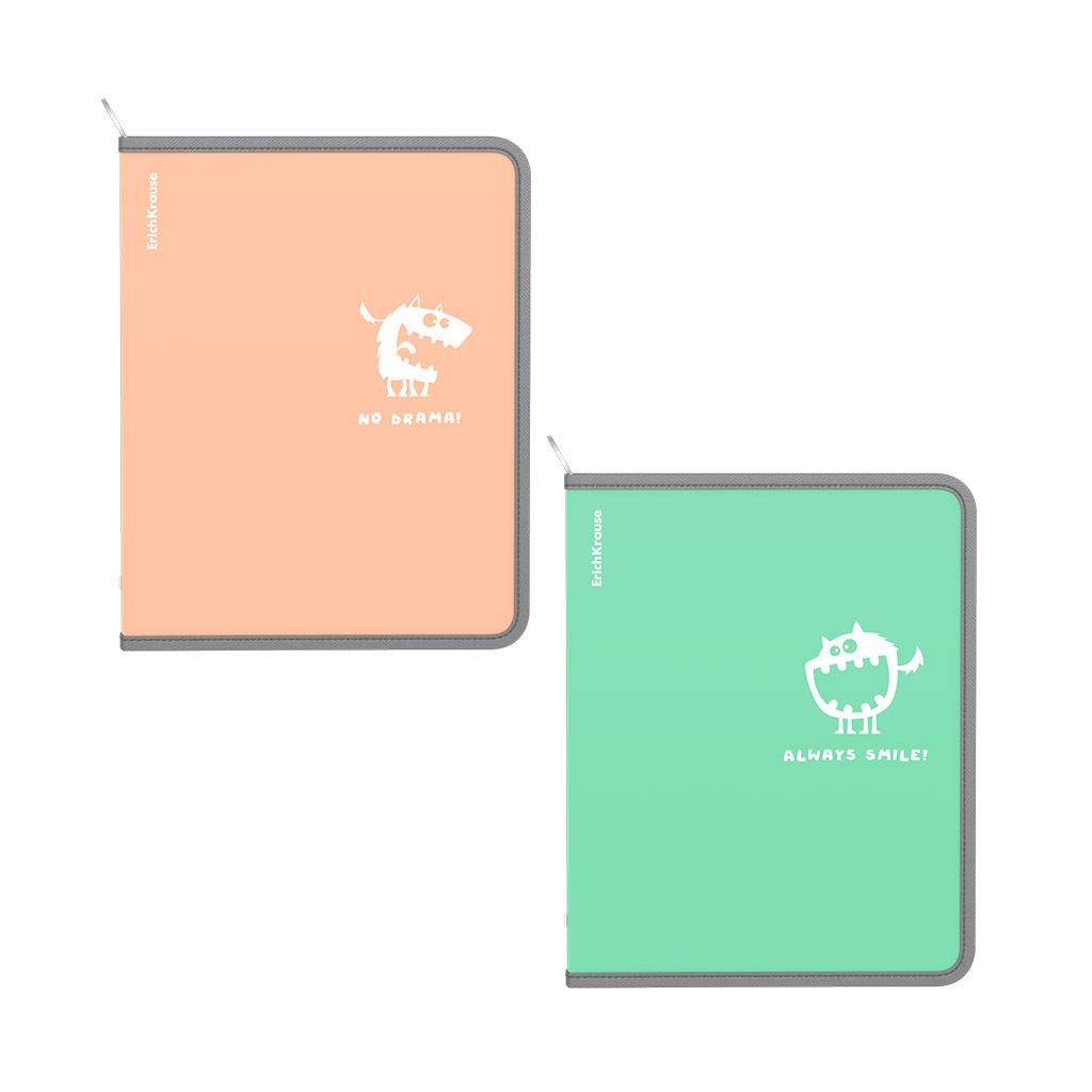 Папка для тетрадей на молнии пластиковая ErichKrause Pastel Bloom Monsters, A5+, ассорти (в пакете по 4 шт.)