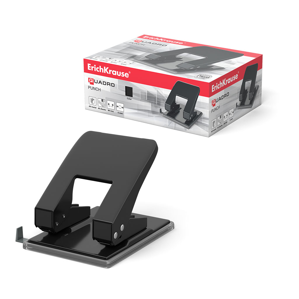 Дырокол ErichKrause Quadro Classic до 40 листов, ассорти (в коробке по 1 шт.)