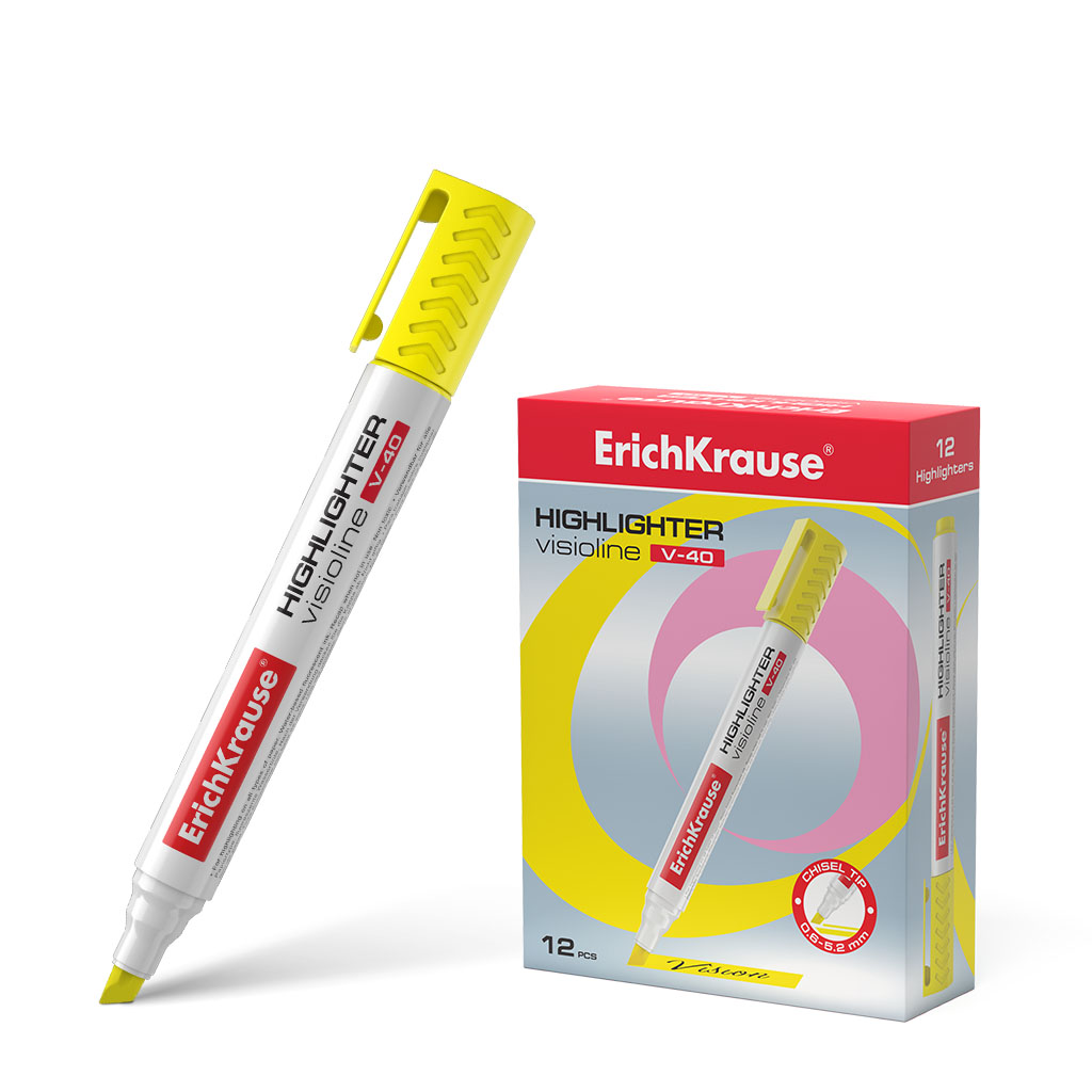 Текстмаркер ErichKrause Visioline V-40 Neon, цвет чернил желтый (в коробке по 12 шт.)