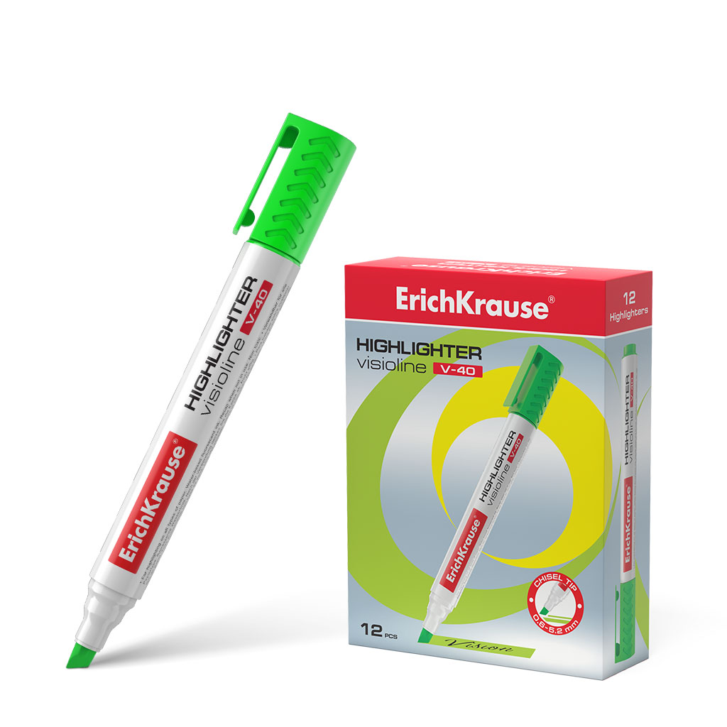 Текстмаркер ErichKrause Visioline V-40 Neon, цвет чернил зеленый (в коробке по 12 шт.)