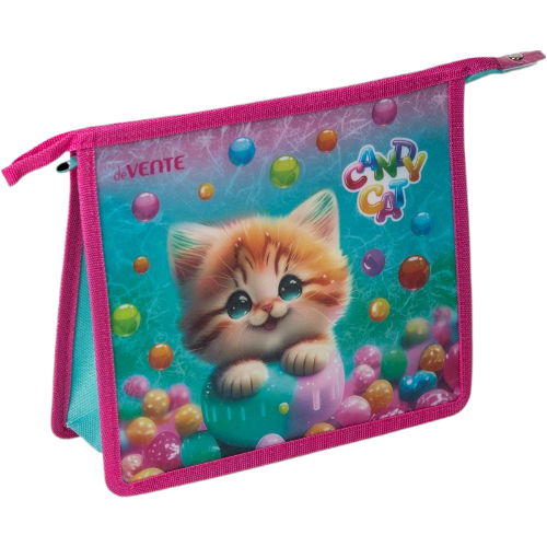 Папка д/тетрад. А5 (243x200x80) 1отд. молния сверху, пластик "Candy Cat", полупрозрачная