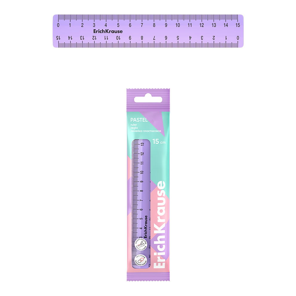 Линейка пластиковая ErichKrause Pastel, 15см, флоупак, фиолетовый (в пакете по 20 шт)