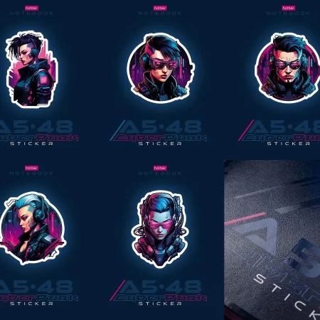 Тетрадь А5 48л кл. Hatber "Cyberpunk sticker" выб.лак., 5диз.в спайке белизна 100%