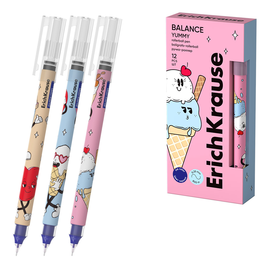 Ручка роллер ErichKrause Balance Stick Yummy синяя, 0,5мм