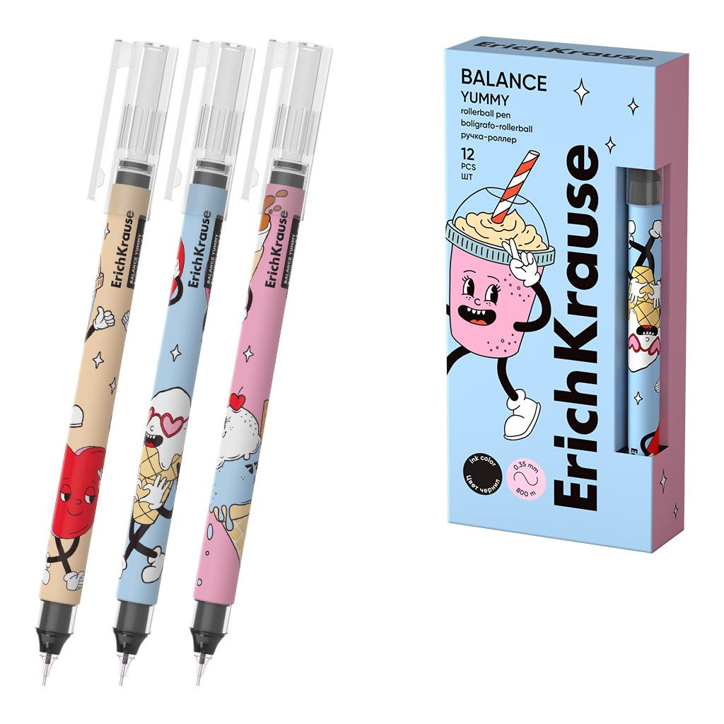 Ручка роллер ErichKrause Balance Stick Yummy, черная 0,5мм