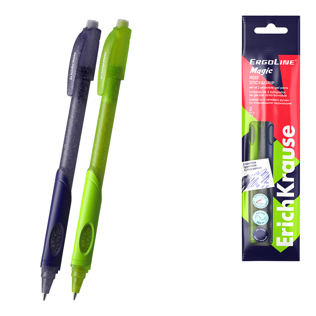 Набор из 2 ручек гелевых сo стираемыми чернилами ErichKrause ErgoLine® Magic Stick&Grip Reef 0.5, цвет чернил синий (в пакете)