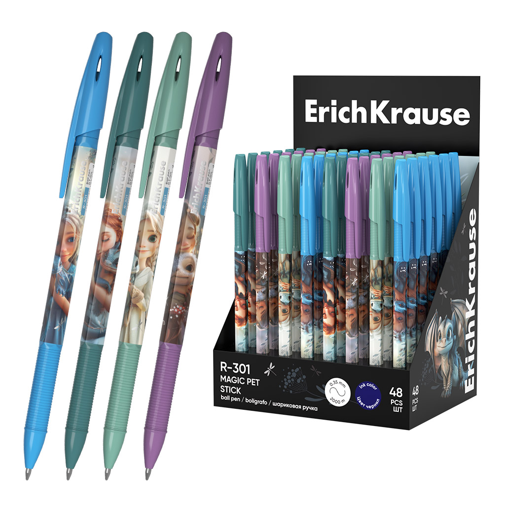 Ручка шариковая ErichKrause R-301 Stick Magic Pet 0.7, цвет чернил синий (в коробке-дисплее по 48 шт.)