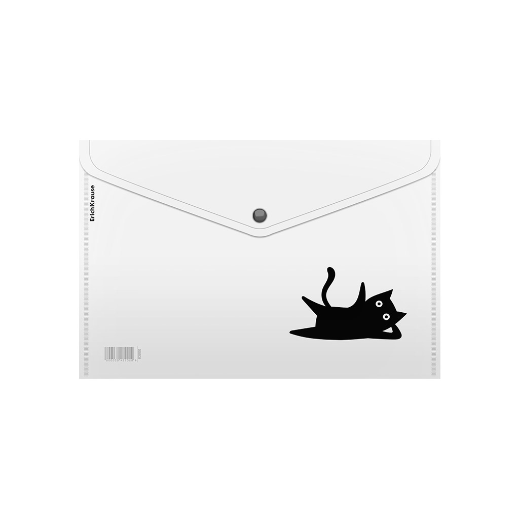 Папка-конверт на кнопке пластиковая ErichKrause Clear Cat, A4 (в пакете по 12 шт.)