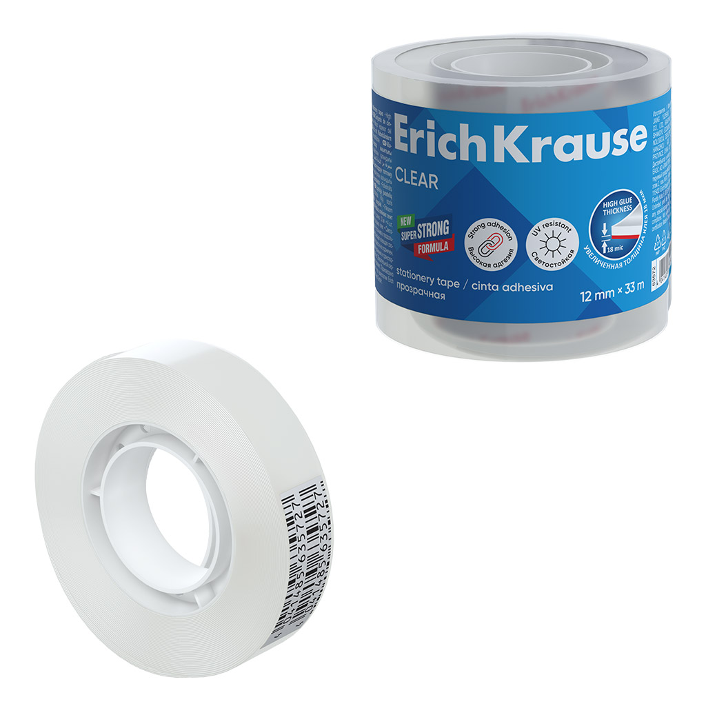 Набор из 4 клейких лент ErichKrause Clear, 12ммх33м, прозрачный (в пленке)